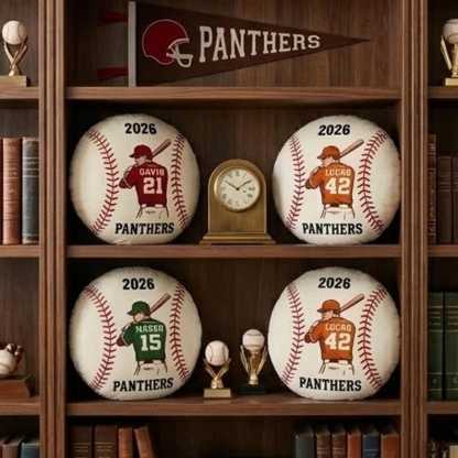 Personalized Baseball Pillow Custom Name Number Team Gift, Kids Sports Room Decor Cushion, Baseball Fan Gift