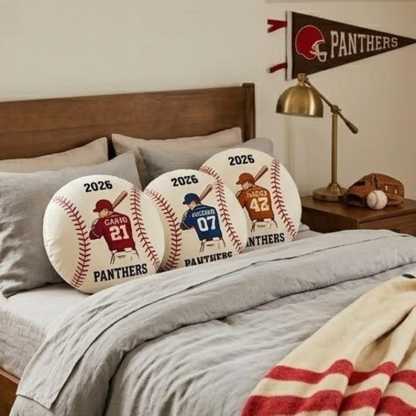 Personalized Baseball Pillow Custom Name Number Team Gift, Kids Sports Room Decor Cushion, Baseball Fan Gift
