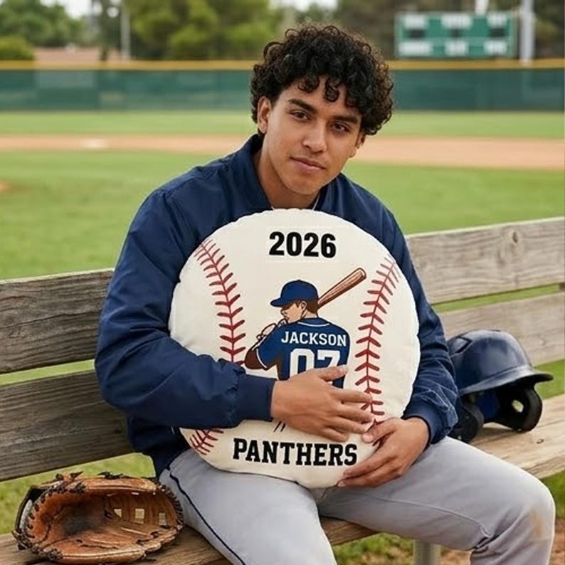 Personalized Baseball Pillow Custom Name Number Team Gift, Kids Sports Room Decor Cushion, Baseball Fan Gift