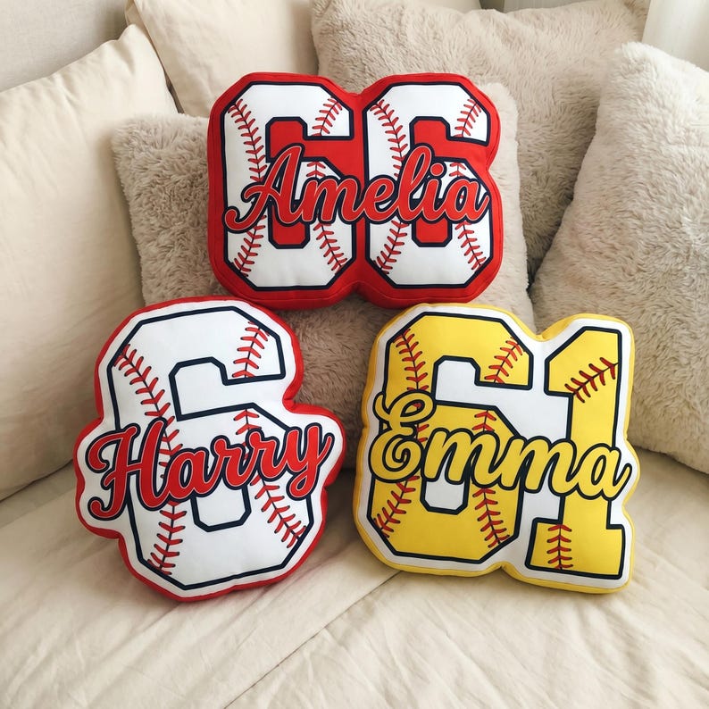 Custom Name Number Baseball Pillow, Custom Name Pillow, Personalized Name Pillow Gift, Softball Baseball Name Pillow