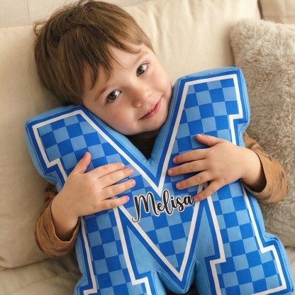 Custom Letter Checkered Pillow, Custom Name Pillow, Personalized Alphabet Name Pillow Gift, School Name Pillow
