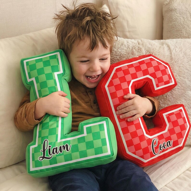Custom Letter Checkered Pillow, Custom Name Pillow, Personalized Alphabet Name Pillow Gift, School Name Pillow
