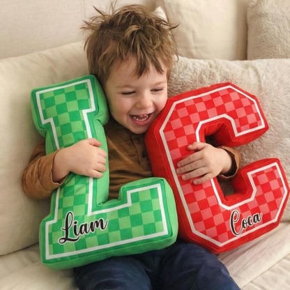 Custom Letter Checkered Pillow, Custom Name Pillow, Personalized Alphabet Name Pillow Gift, School Name Pillow