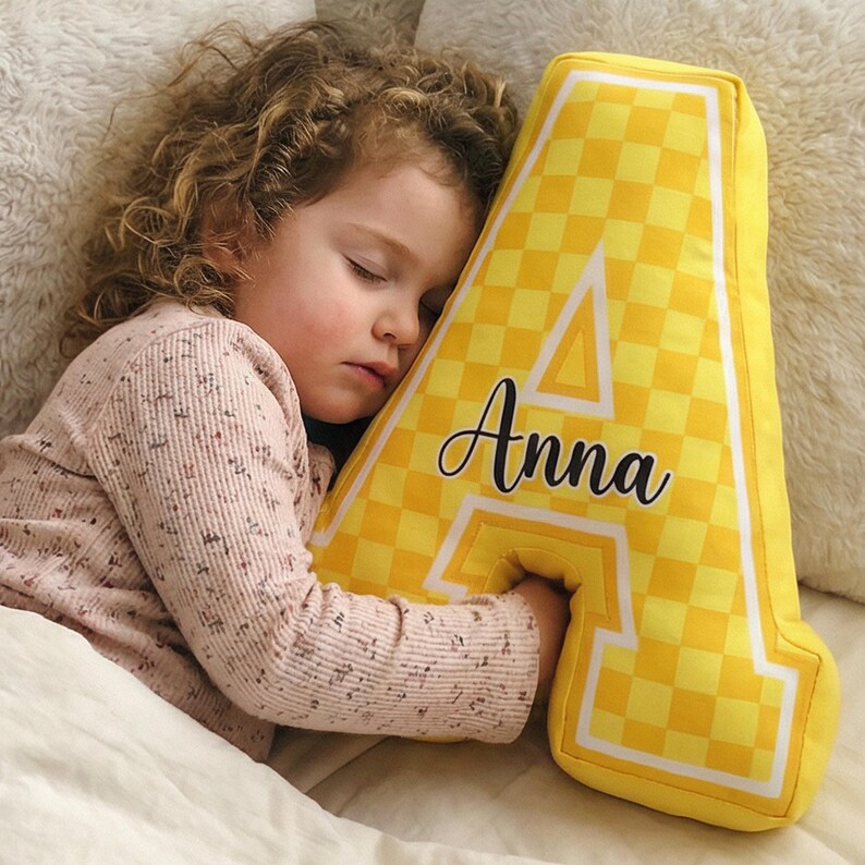 Custom Letter Checkered Pillow, Custom Name Pillow, Personalized Alphabet Name Pillow Gift, School Name Pillow