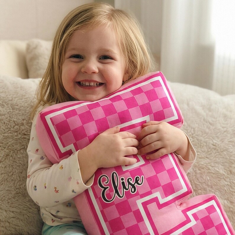 Custom Letter Checkered Pillow, Custom Name Pillow, Personalized Alphabet Name Pillow Gift, School Name Pillow
