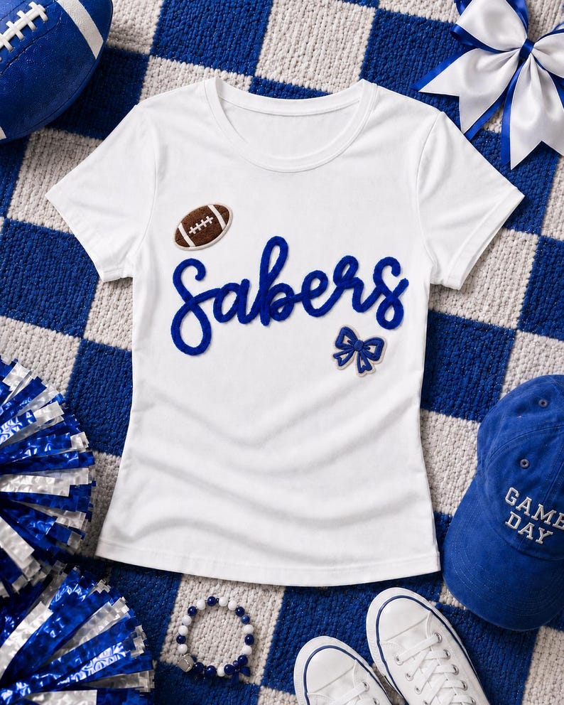 Custom Embroidered Baby Tee, Chenille Football Shirt, Summer Game Day Top, Custom Text Tee, Football Fan Gift