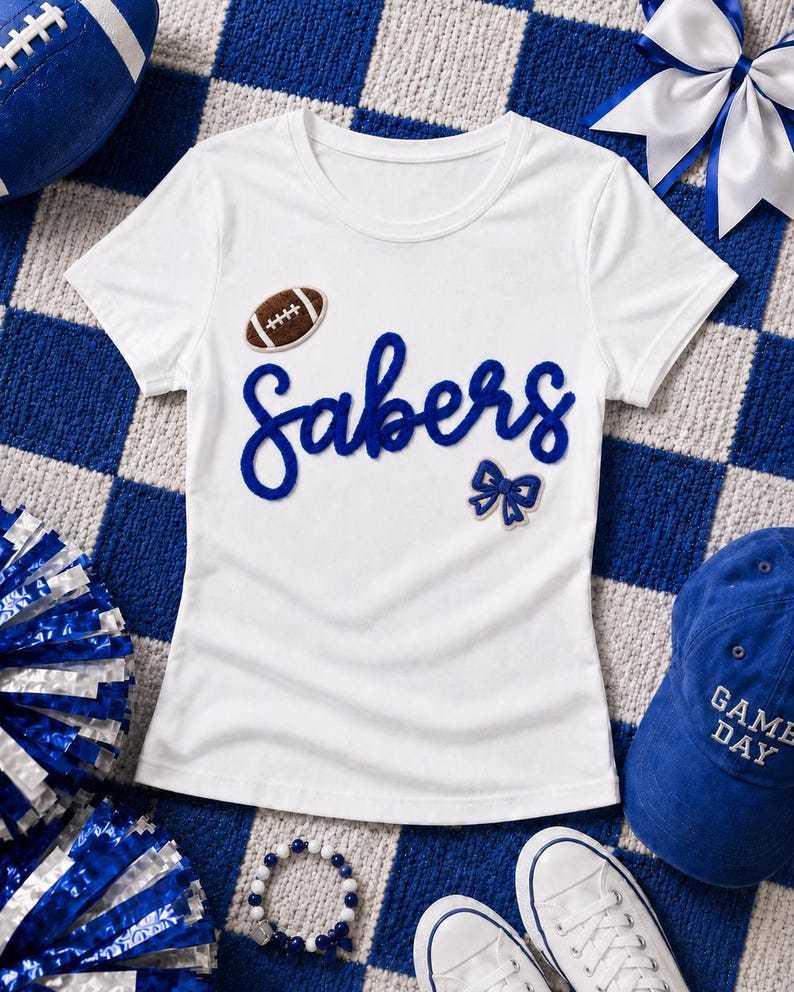 Custom Embroidered Baby Tee, Chenille Football Shirt, Summer Game Day Top, Custom Text Tee, Football Fan Gift