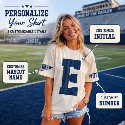 Custom Game Day Shirt, Team Spirit Tee, Mascot Initial & Number Shirt, Football Mom Shirt