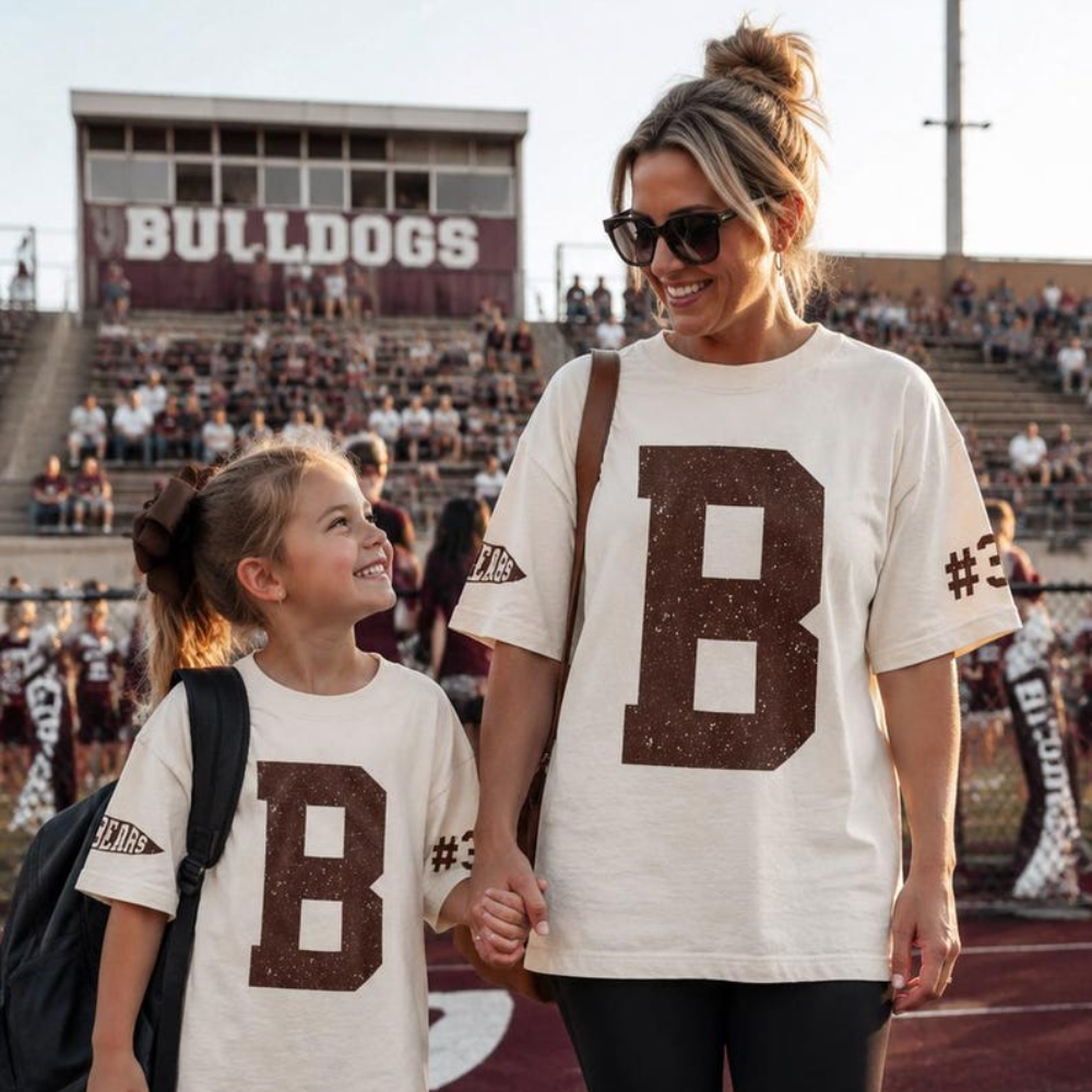 Custom Game Day Shirt, Team Spirit Tee, Mascot Initial & Number Shirt, Football Mom Shirt