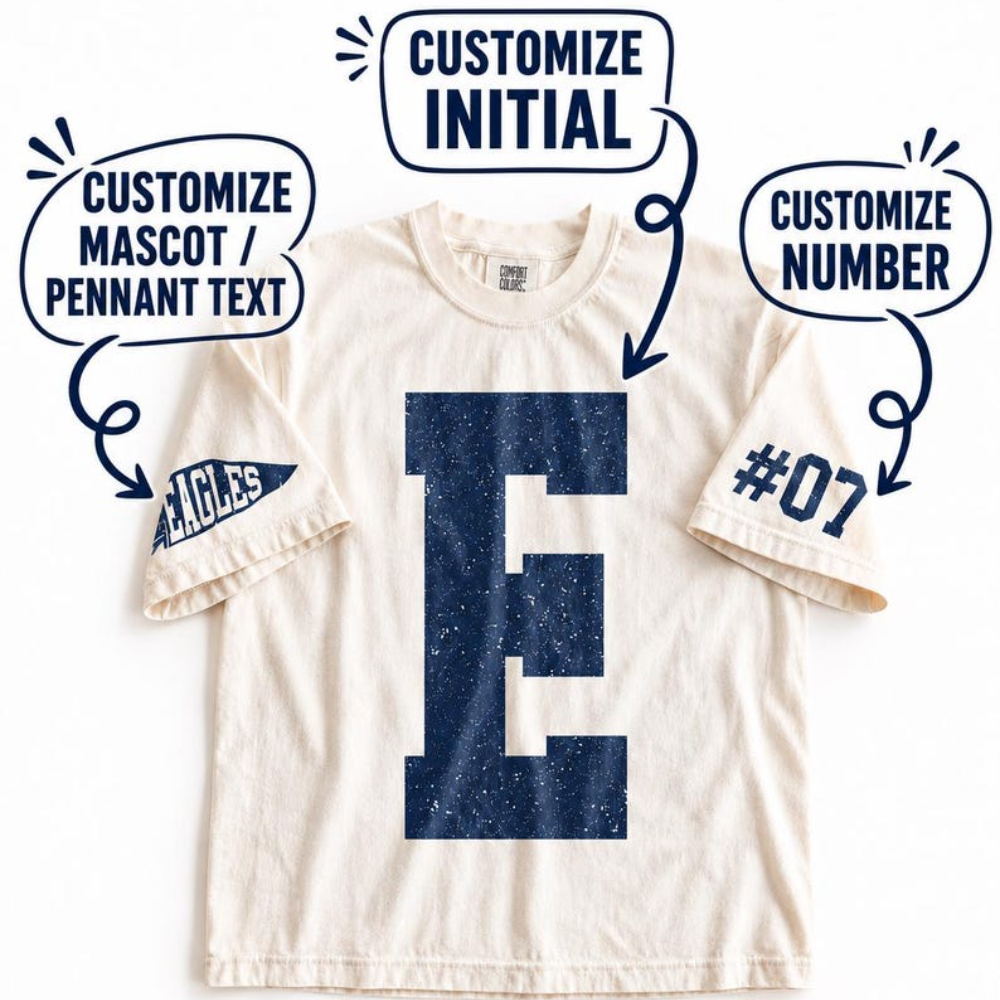 Custom Game Day Shirt, Team Spirit Tee, Mascot Initial & Number Shirt, Football Mom Shirt