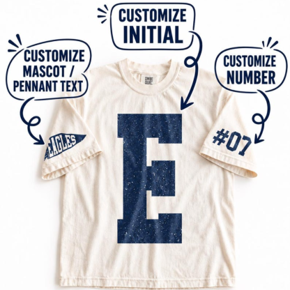 Custom Game Day Shirt, Team Spirit Tee, Mascot Initial & Number Shirt, Football Mom Shirt