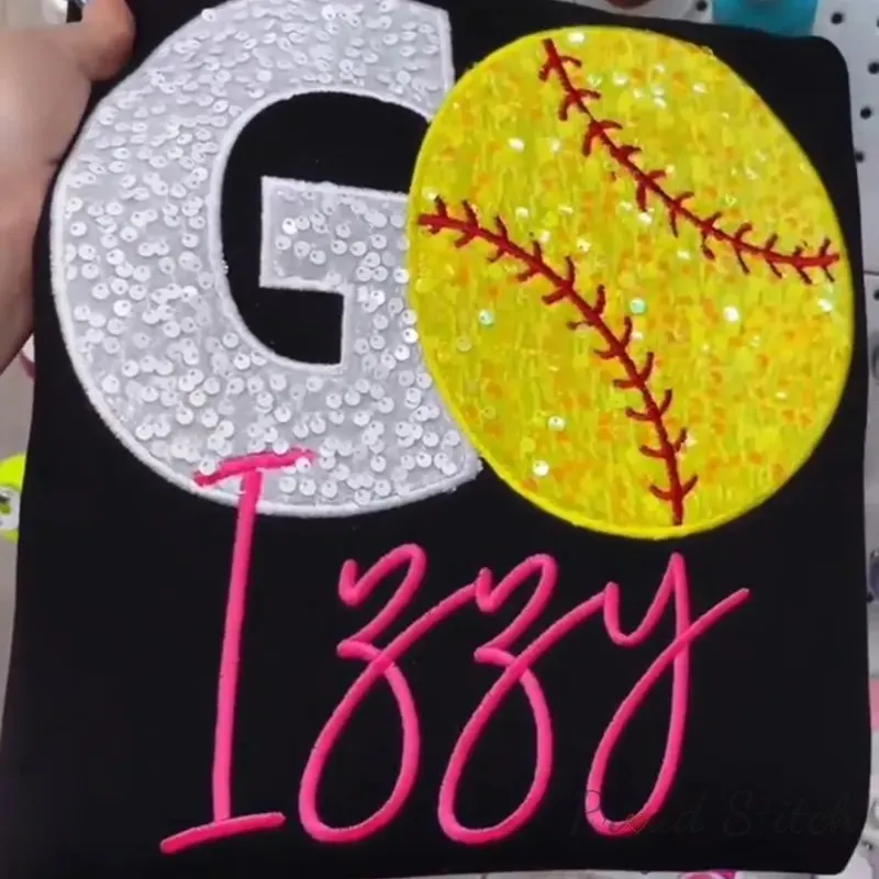Sequined GO Baseball Softball Basketball Sweatshirt with Customed Embroidered Team Name