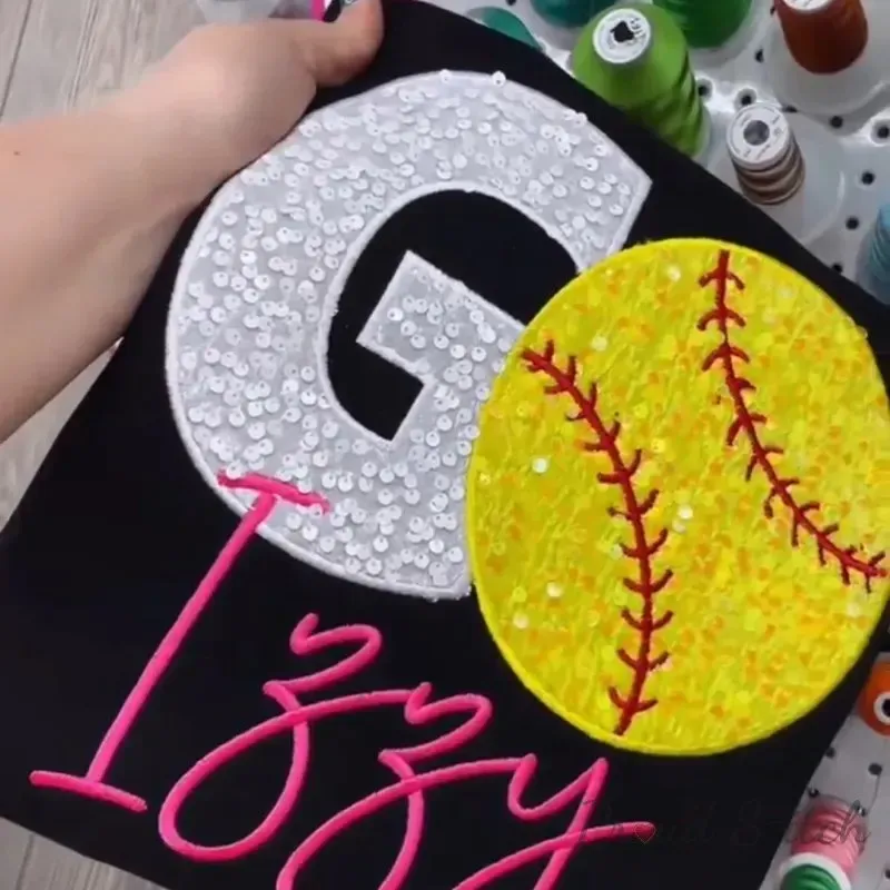 Sequined GO Baseball Softball Basketball Sweatshirt with Customed Embroidered Team Name
