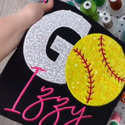 Sequined GO Baseball Softball Basketball Sweatshirt with Customed Embroidered Team Name
