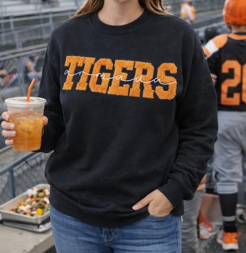Fuzzy Sports Team Name Spirit Wear School Custom Embroidered Adult Sweatshirt Gift