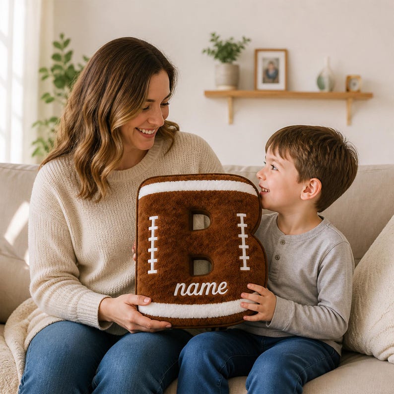 Personalized Football Letter PillowCustom Initial Name Pillow,Sports Room Decor,Football Fan Gift for Boys,Kids Bedroom Pillow,Birthday Gift
