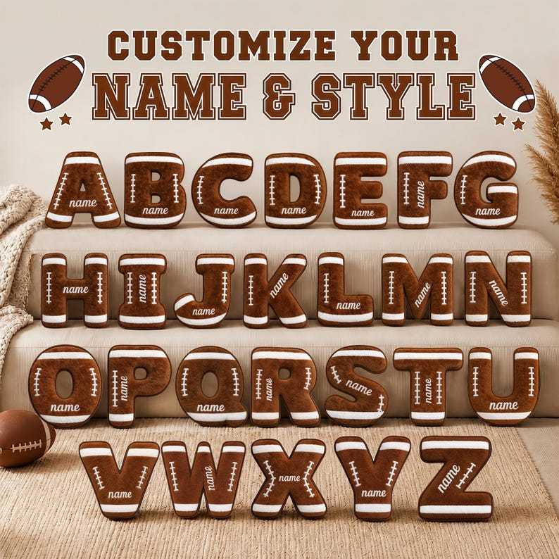 Personalized Football Letter PillowCustom Initial Name Pillow,Sports Room Decor,Football Fan Gift for Boys,Kids Bedroom Pillow,Birthday Gift