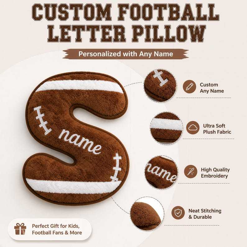 Personalized Football Letter PillowCustom Initial Name Pillow,Sports Room Decor,Football Fan Gift for Boys,Kids Bedroom Pillow,Birthday Gift