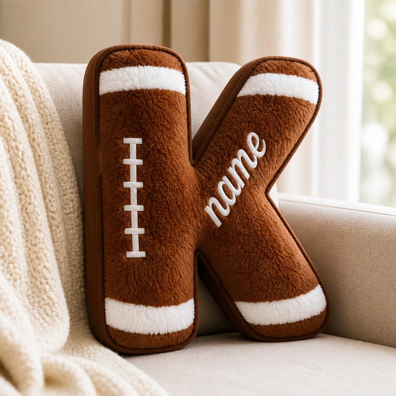 Personalized Football Letter PillowCustom Initial Name Pillow,Sports Room Decor,Football Fan Gift for Boys,Kids Bedroom Pillow,Birthday Gift