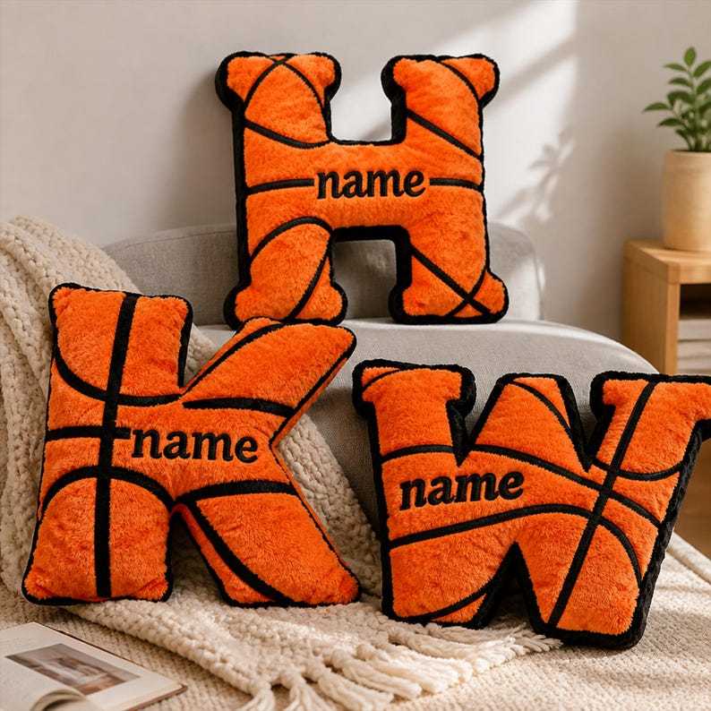 Personalized Basketball Letter Pillow, Custom Name Pillow, Alphabet Sports Cushion, Kids Basketball Room Decor