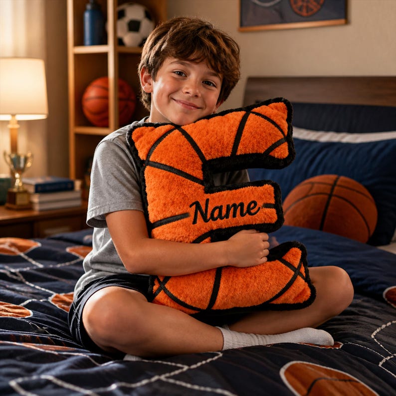 Personalized Basketball Letter Pillow, Custom Name Pillow, Alphabet Sports Cushion, Kids Basketball Room Decor