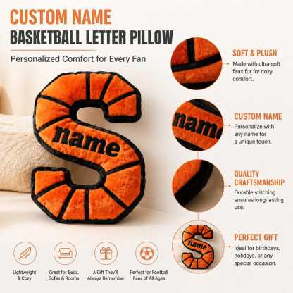 Personalized Basketball Letter Pillow, Custom Name Pillow, Alphabet Sports Cushion, Kids Basketball Room Decor