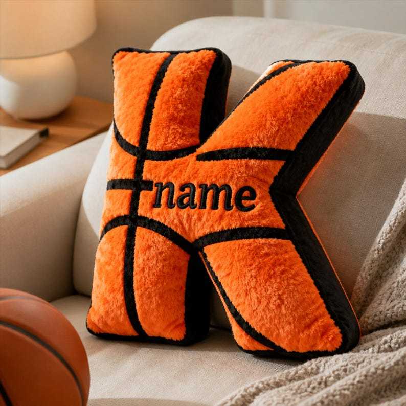 Personalized Basketball Letter Pillow, Custom Name Pillow, Alphabet Sports Cushion, Kids Basketball Room Decor