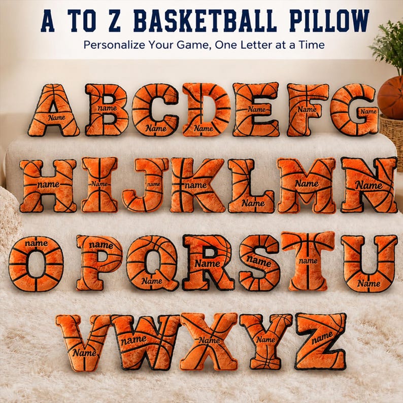 Personalized Basketball Letter Pillow, Custom Name Pillow, Alphabet Sports Cushion, Kids Basketball Room Decor