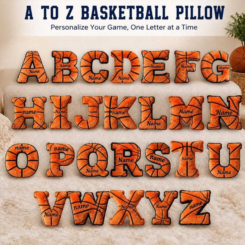 Personalized Basketball Letter Pillow, Custom Name Pillow, Alphabet Sports Cushion, Kids Basketball Room Decor
