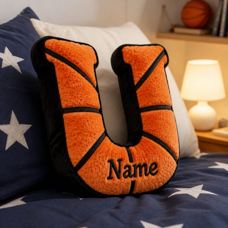 Personalized Basketball Letter Pillow, Custom Name Pillow, Alphabet Sports Cushion, Kids Basketball Room Decor