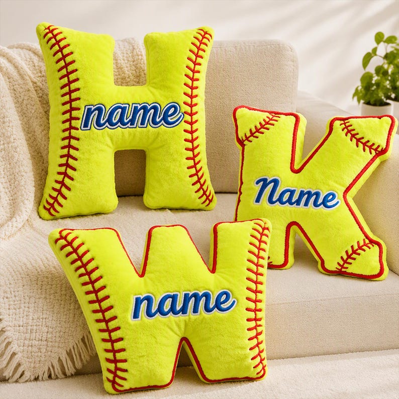 Personalized Softball Letter Pillow, Custom Initial Pillow, Softball Gift for Girls, Sports Room Decor