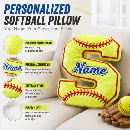Personalized Softball Letter Pillow, Custom Initial Pillow, Softball Gift for Girls, Sports Room Decor