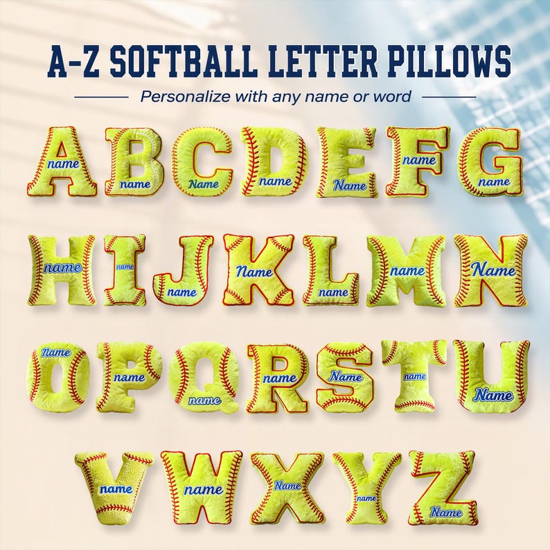 Personalized Softball Letter Pillow, Custom Initial Pillow, Softball Gift for Girls, Sports Room Decor