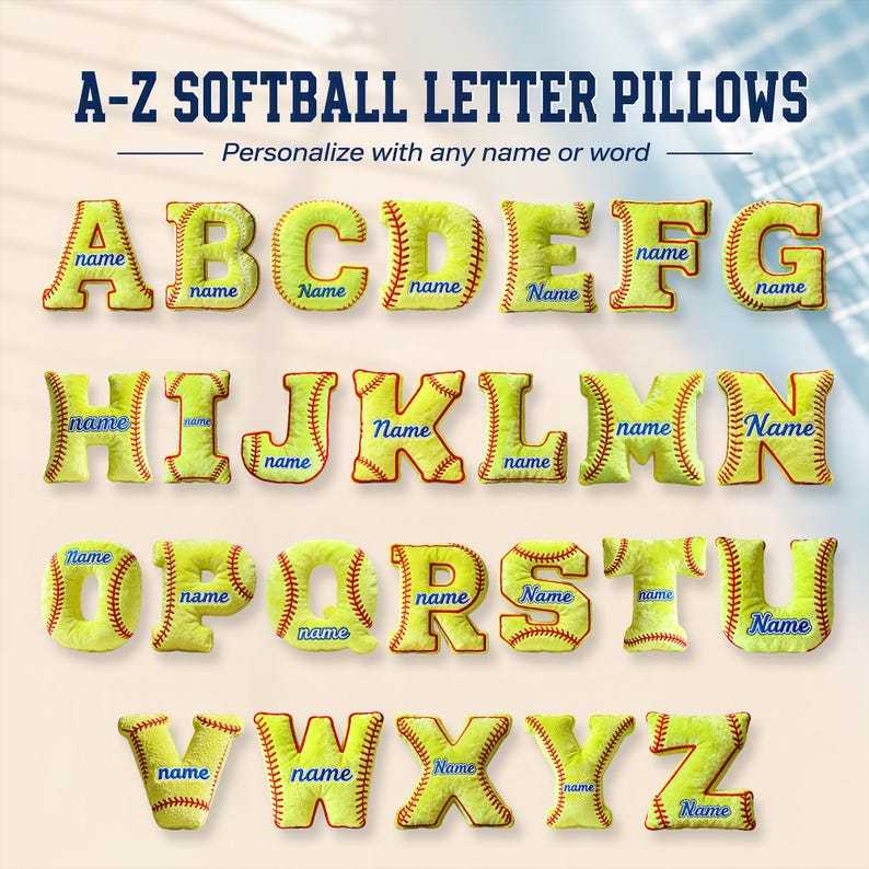 Personalized Softball Letter Pillow, Custom Initial Pillow, Softball Gift for Girls, Sports Room Decor