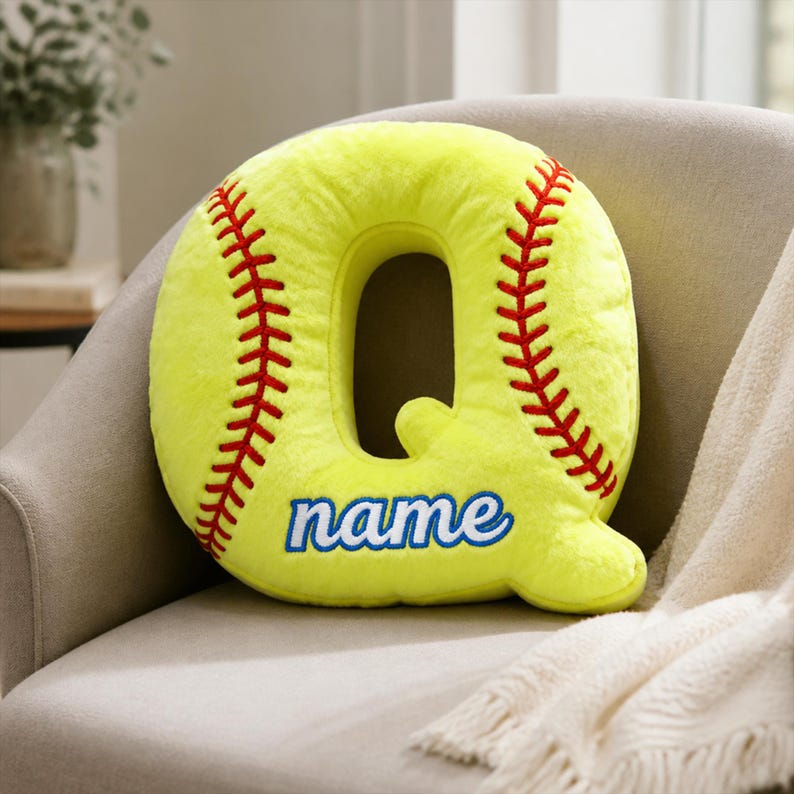 Personalized Softball Letter Pillow, Custom Initial Pillow, Softball Gift for Girls, Sports Room Decor