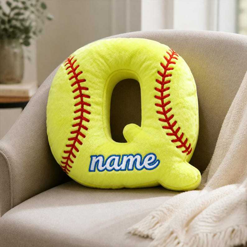 Personalized Softball Letter Pillow, Custom Initial Pillow, Softball Gift for Girls, Sports Room Decor