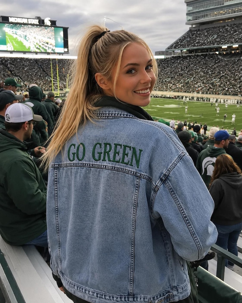 Personalized College Game Day Denim Jacket | Custom Embroidered Football Jean Jacket | School Spirit Jacket | Tailgate Outfit Gift