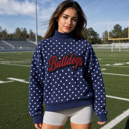 Custom Glitter Team Name Polka Dot Mockneck | Game Day Wear
