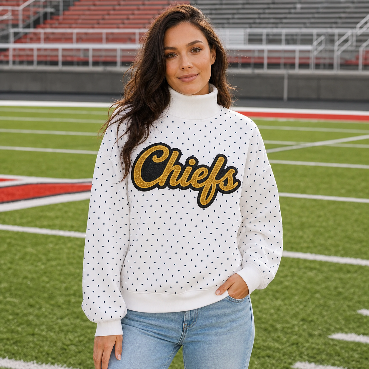 Custom Glitter Team Name Polka Dot Mockneck | Game Day Wear