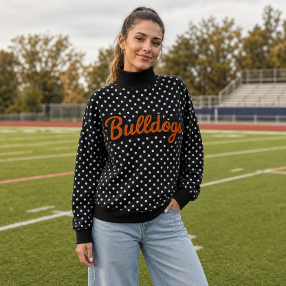 Custom Glitter Team Name Polka Dot Mockneck | Game Day Wear