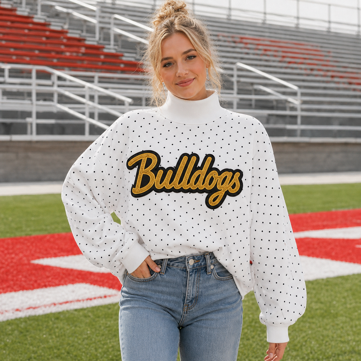 Custom Glitter Team Name Polka Dot Mockneck | Game Day Wear