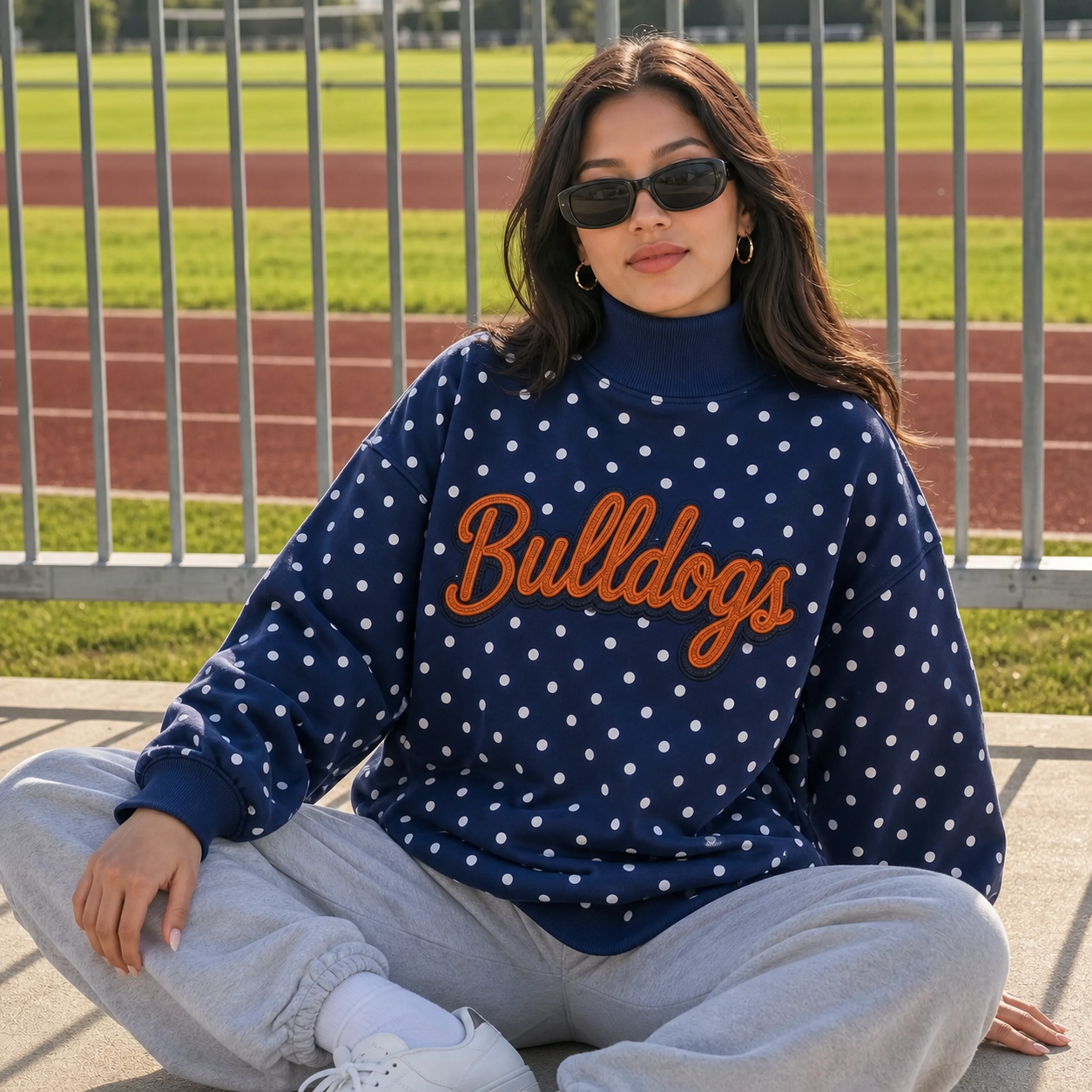 Custom Glitter Team Name Polka Dot Mockneck | Game Day Wear