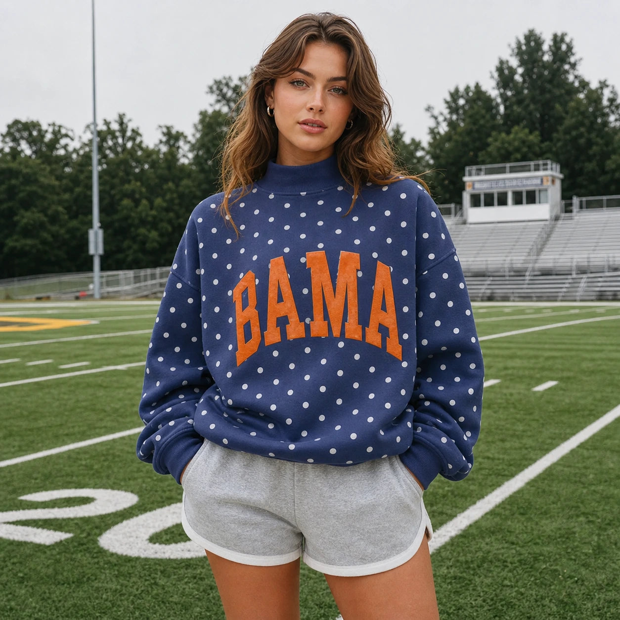 Custom College Print Team Name Stand-up Collar Polka Dot Sweatshirt | Sports Gifts | Game Day Wear