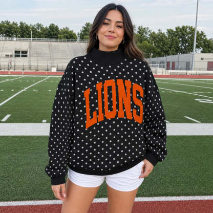 Custom College Print Team Name Stand-up Collar Polka Dot Sweatshirt | Sports Gifts | Game Day Wear