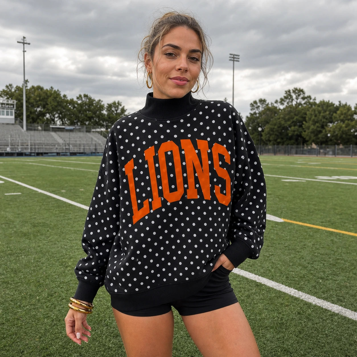 Custom College Print Team Name Stand-up Collar Polka Dot Sweatshirt | Sports Gifts | Game Day Wear