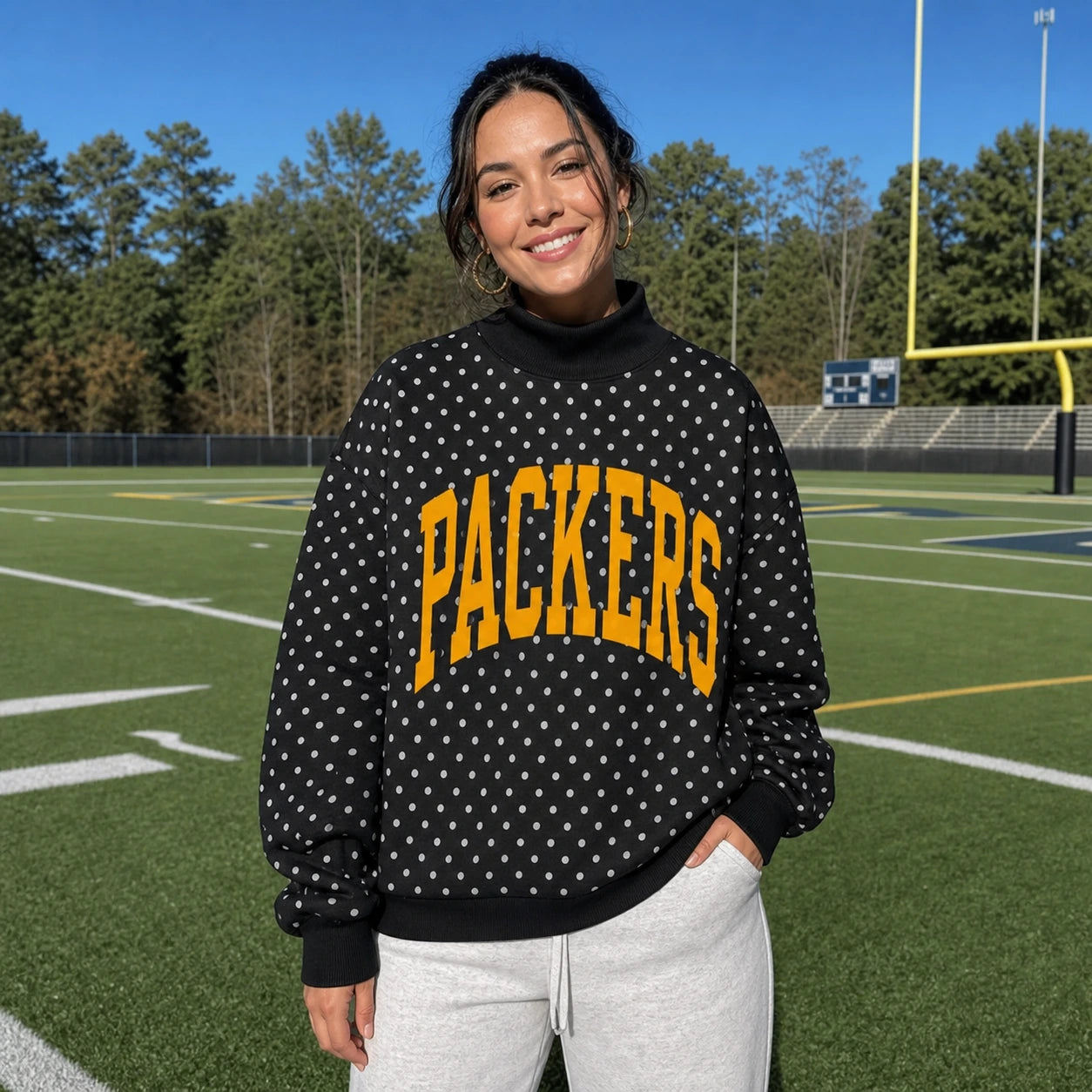 Custom College Print Team Name Stand-up Collar Polka Dot Sweatshirt | Sports Gifts | Game Day Wear