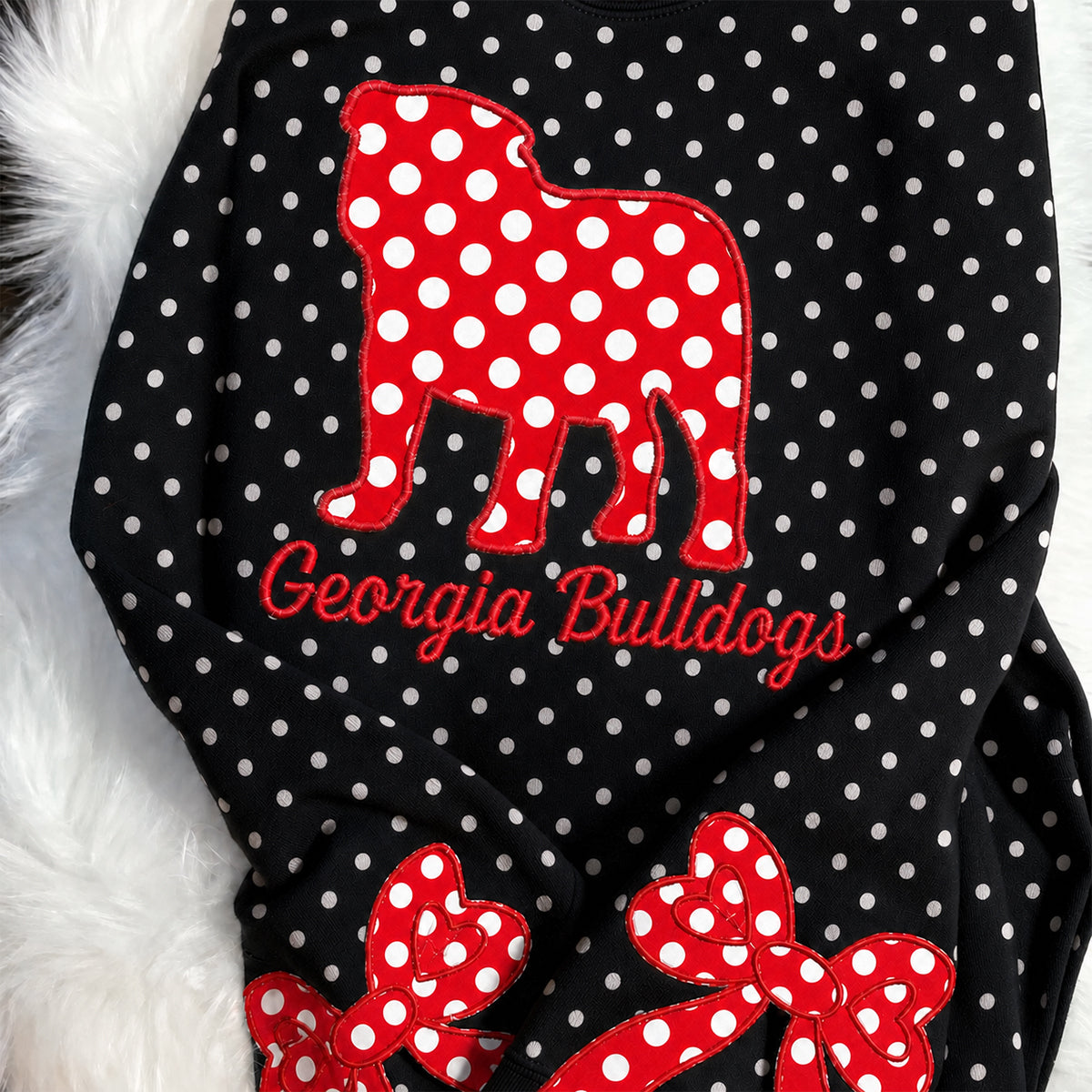 Custom Polka Dot Mock Neck Sweatshirt with Mascot Applique & Side Bow | Game Day Wear