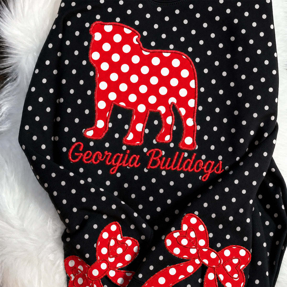 Custom Polka Dot Mock Neck Sweatshirt with Mascot Applique & Side Bow | Game Day Wear
