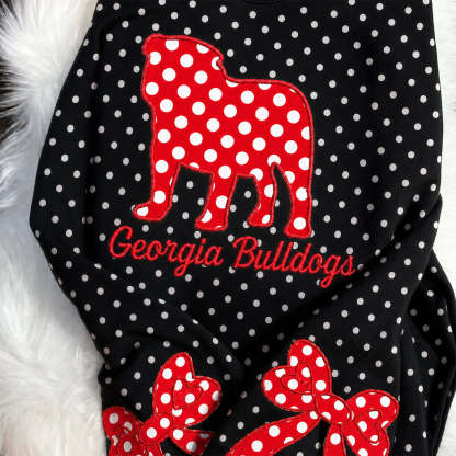 Custom Polka Dot Mock Neck Sweatshirt with Mascot Applique & Side Bow | Game Day Wear
