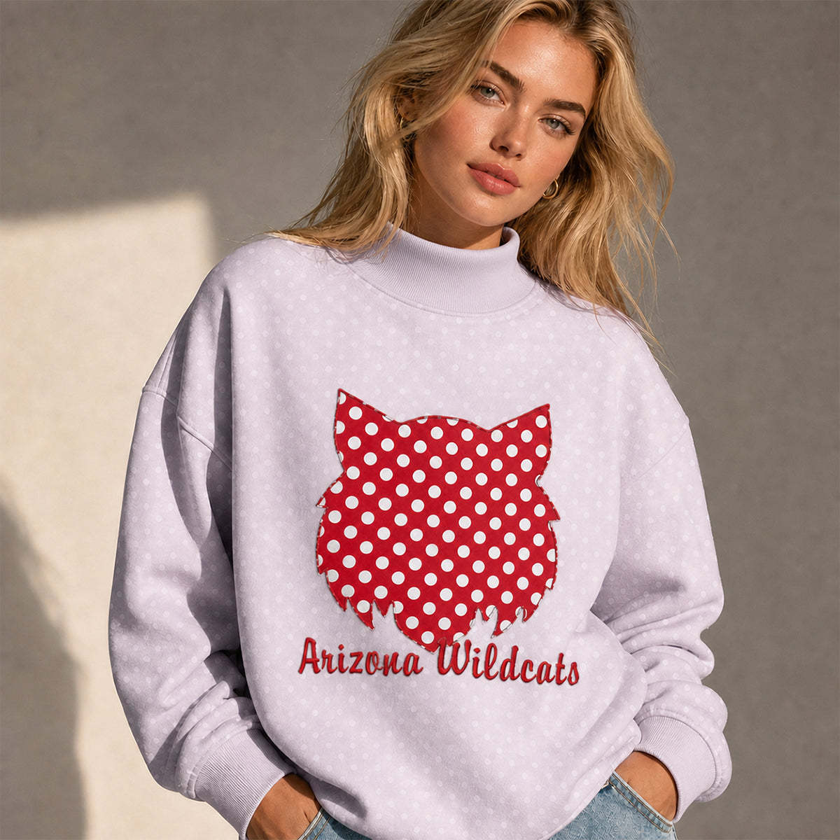 Custom Polka Dot Mock Neck Sweatshirt with Mascot Applique & Side Bow | Game Day Wear